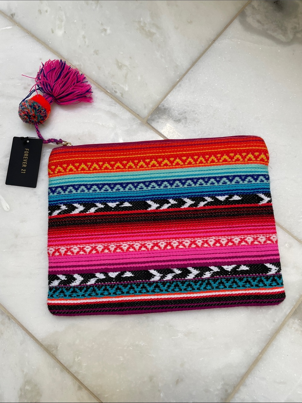 Forever 21 Bright Multicolor Striped Wristlet Clutch - Pink, Red & Turquoise